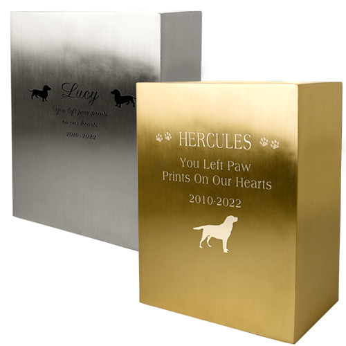 Pet Personalized Cremation Urns: Rectangular Brushed Brass or Pewter